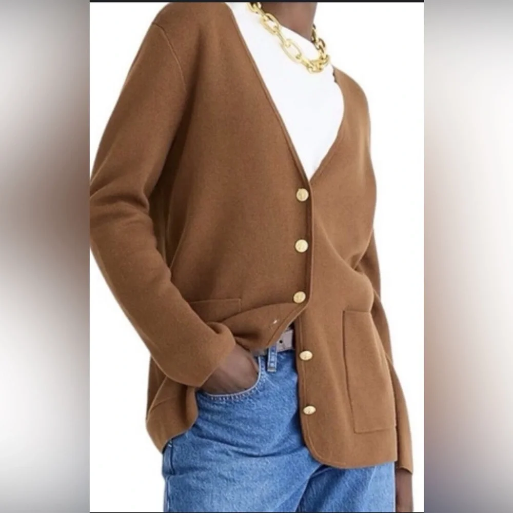 J. Crew Camel Wool Blend Cardigan with Gold Buttons - Picture 2 of 12